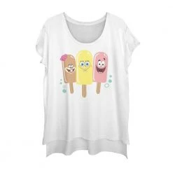 Fifthsun Clothing SpongeBob, Patrick, Sandy Ice Cream Womens Droptail T-Shirt