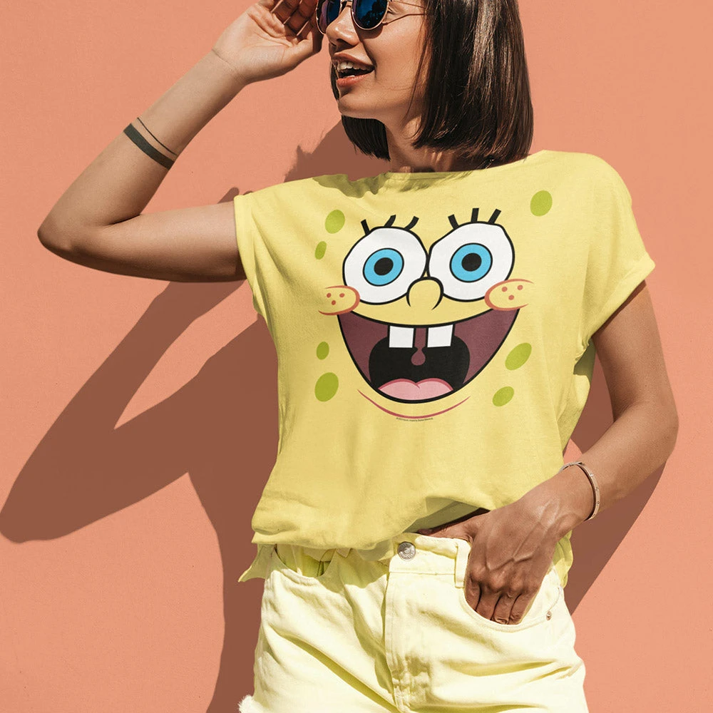 Fba-tsc SpongeBob SquarePants Yellow Big Face Short Sleeve T-Shirt Clothing