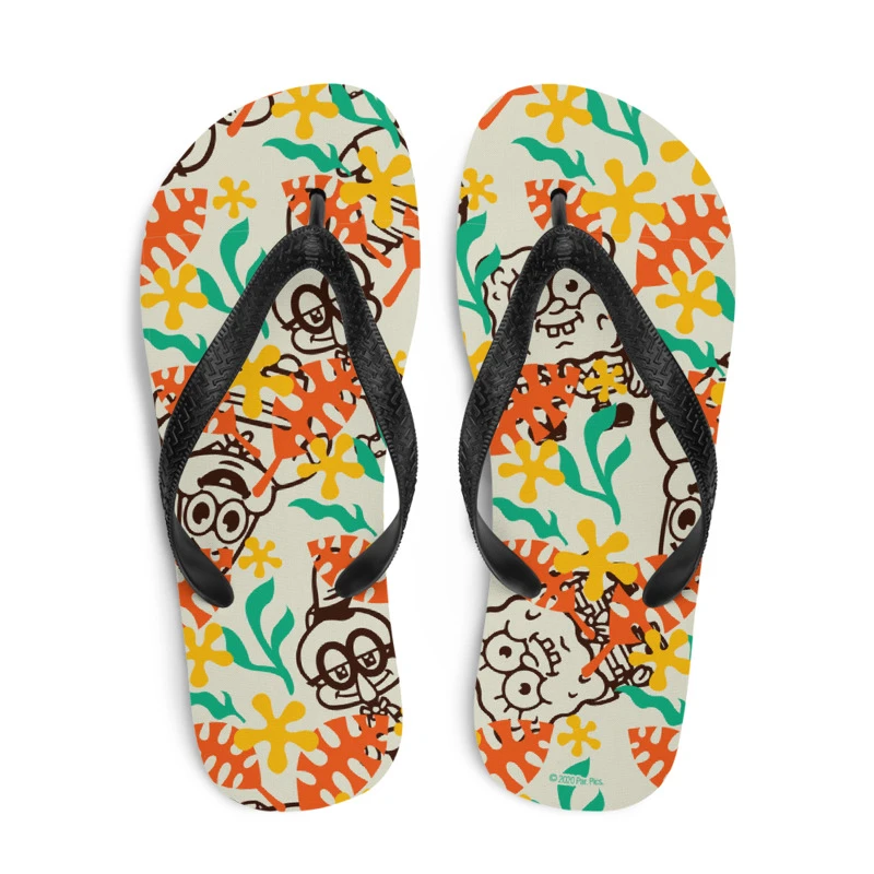 Printful SpongeBob SquarePants Sponge On The Run Camp Coral Floral Adult Flip Flops
