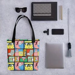 Printful Accessories SpongeBob SquarePants Characters Grid Premium Tote Bag