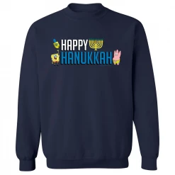 Dtg2go Clothing SpongeBob SquarePants Happy Hanukkah Fleece Crewneck Sweatshirt