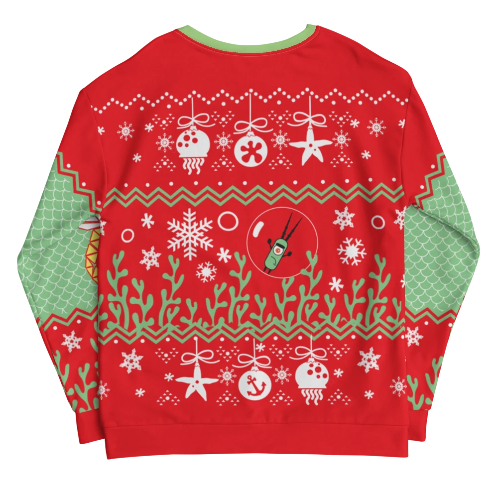 Printful2 SpongeBob SquarePants Krabby Christmas Ugly Holiday Unisex Crew Neck Sweatshirt