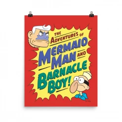 Circlegraphics SpongeBob SquarePants Mermaidman And Barnacleboy Comic Premium Satin Poster