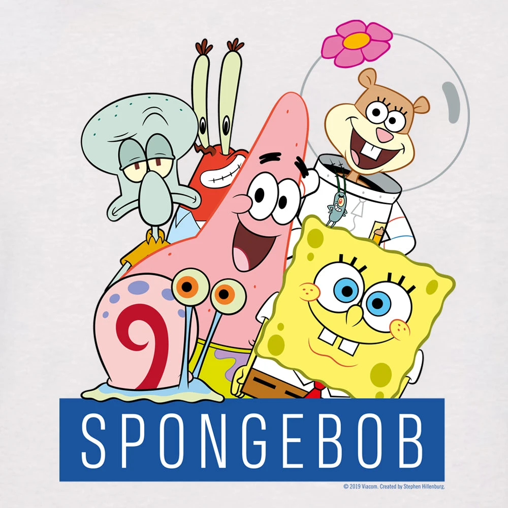 Dtg2go Clothing SpongeBob SquarePants Group Shot ¾ Sleeve Baseball Tee