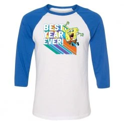 Dtg2go SpongeBob SquarePants Rainbow Best Year 3/4 Sleeve Baseball T-Shirt Clothing