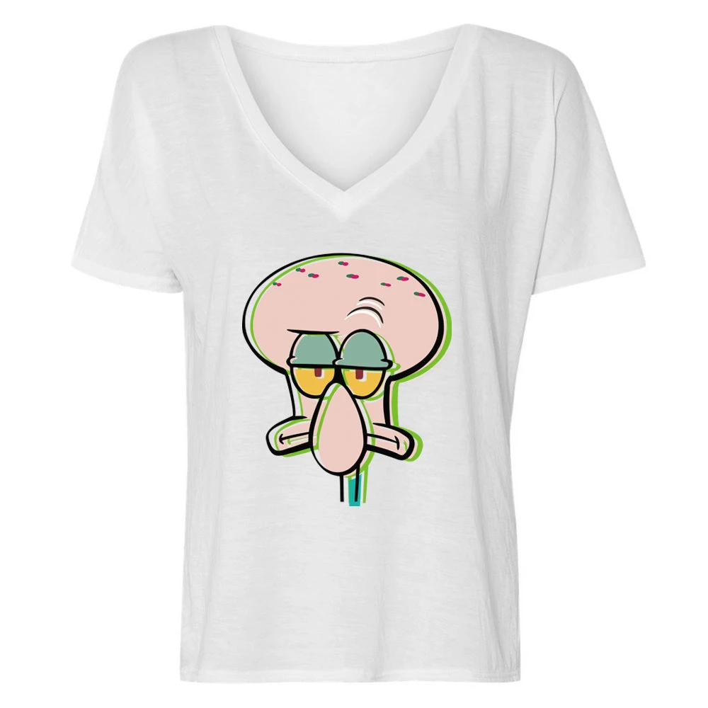 Dtg2go Squidward Grumpy Women's Relaxed V-Neck T-Shirt