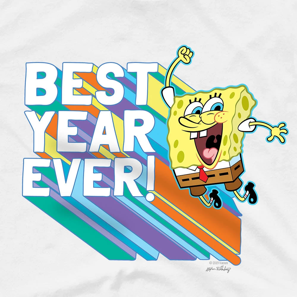 Dtg2go SpongeBob SquarePants Rainbow Best Year Adult Short Sleeve T-Shirt Clothing