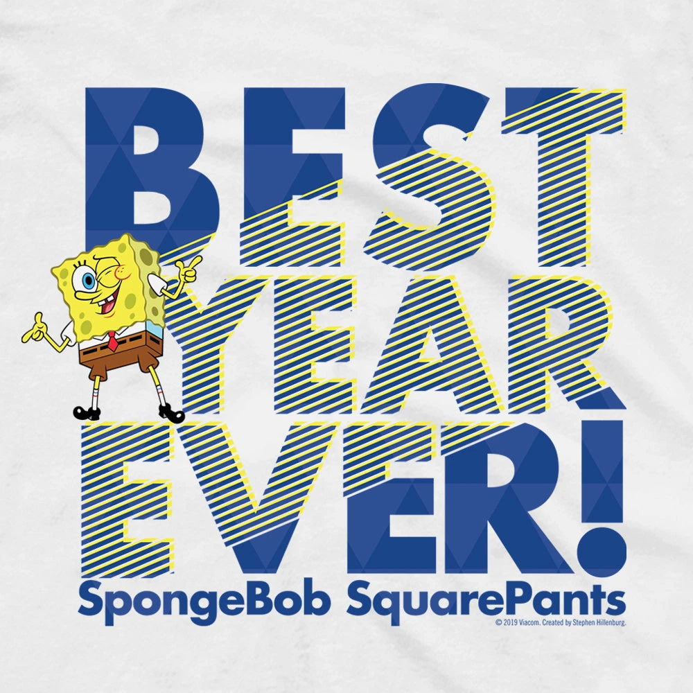 Dtg2go SpongeBob SquarePants Best Year Ever Blue Adult Short Sleeve T-Shirt
