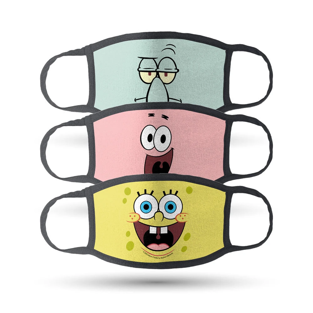 Shiphero-wildbobby SpongeBob SquarePants Big Face Washable Face Masks - Pack Of 3
