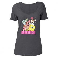 Dtg2go SpongeBob SquarePants Group Shot Women's Relaxed Scoop Neck T-Shirt Clothing